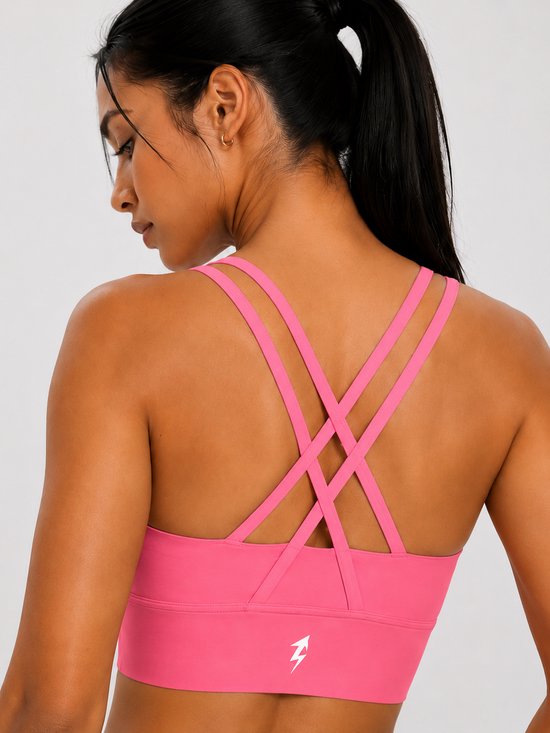 SparkNine Elevate sport-bh - M - roze - gekruiste rug - push-up effect - stevige ondersteuning - met uitneembare pads