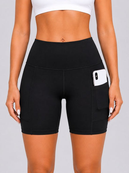 SparkNine Rebel fitness short - korte sportbroek met zakken - M - zwart - hoge taille - sport - telefoonzak - squatproof - niet doorschijnend