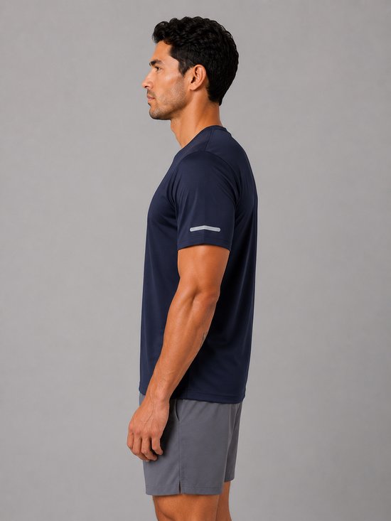 SparkNine Ironlite sport t-shirt heren met reflecterende strepen - M - blauw - zweetbestendig - lichtgewicht & sneldrogend