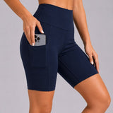 SparkNine Softflow korte sportbroek - met zakken - zachte stof - L - donkerblauw - dames short - half lang - fietsshort