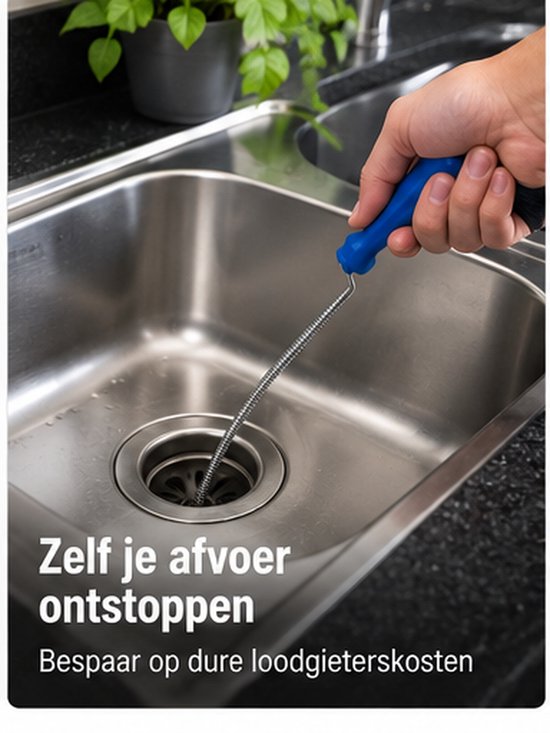 Ontstoppingsveer 5 Meter – Trekveer voor Afvoer – Rioolveer voor Verstopte Leidingen – Flexibele Afvoer Ontstopper – Voor Gootsteen, Douche & Afvoer