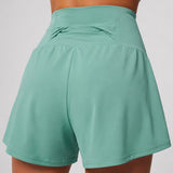 SparkNine Breeze dames short - sportshort - met telefoonzak - dubbellaags met binnenshort - XXL - groen - fitness - hoge taille - ademend & sneldrogend