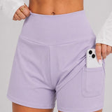 SparkNine Breeze dames short- sportshort - met telefoonzak - dubbellaags met binnenshort - XXL - paars - fitness - hoge taille - ademend & sneldrogend
