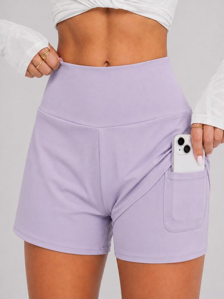 SparkNine Breeze dames short- sportshort - met telefoonzak - dubbellaags met binnenshort - XXL - paars - fitness - hoge taille - ademend & sneldrogend