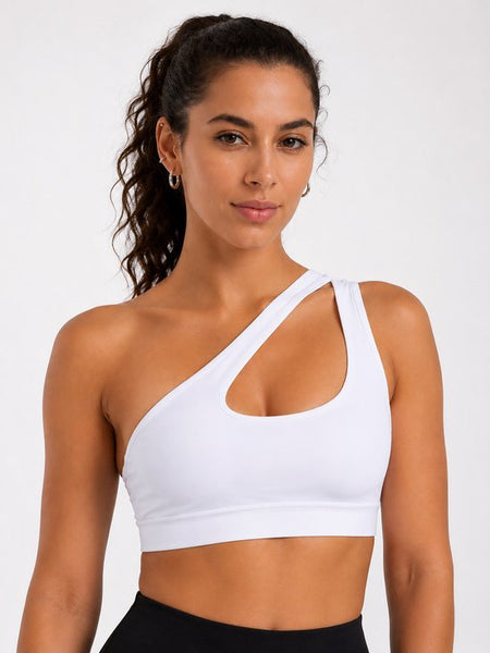 SparkNine Flexchic push-up sport-bh - met hoge ondersteuning - L - wit - één schouder sporttop - stevig & stijlvol