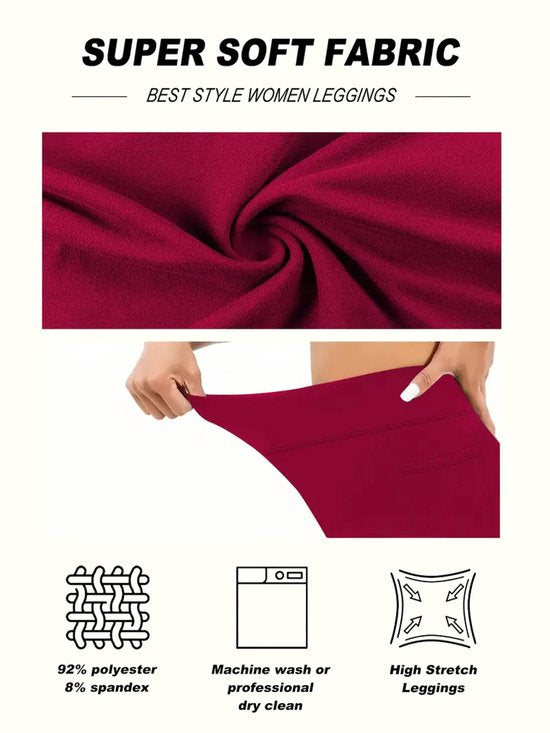 SparkNine Softflex zachte legging met zakken - dames sportlegging - comfy legging - M - rood - hoge taille - elastisch - zacht materiaal - comfortabel