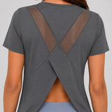 SparkNine Vital sport T-shirt - XL - grijs - open rug & mesh details - sporttop - gekruist design - luchtig & sneldrogend