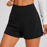SparkNine Breeze dames short - sportshort - met telefoonzak - dubbellaags met binnenshort - M - zwart - fitness - hoge taille - ademend & sneldrogend