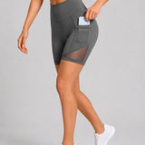 SparkNine Meshflex dames short - met zakken - stijlvolle mesh - XL - grijs - hoge taille - ademend - fitness short - korte broek