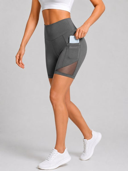 SparkNine Meshflex dames short - met zakken - stijlvolle mesh - XL - grijs - hoge taille - ademend - fitness short - korte broek