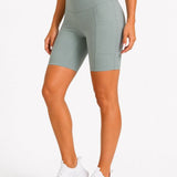 SparkNine Softflow korte sportbroek - met zakken - zachte stof - S - lichtgrijs - dames short - half lang - fietsshort