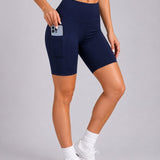 SparkNine Softflow korte sportbroek - met zakken - zachte stof - L - donkerblauw - dames short - half lang - fietsshort