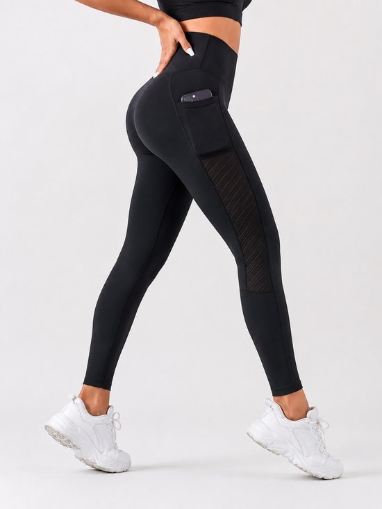 SparkNine Novaflex sportlegging dames - stijlvol & ademend - met zakken - M - zwart - mesh panelen - elastisch - squatproof