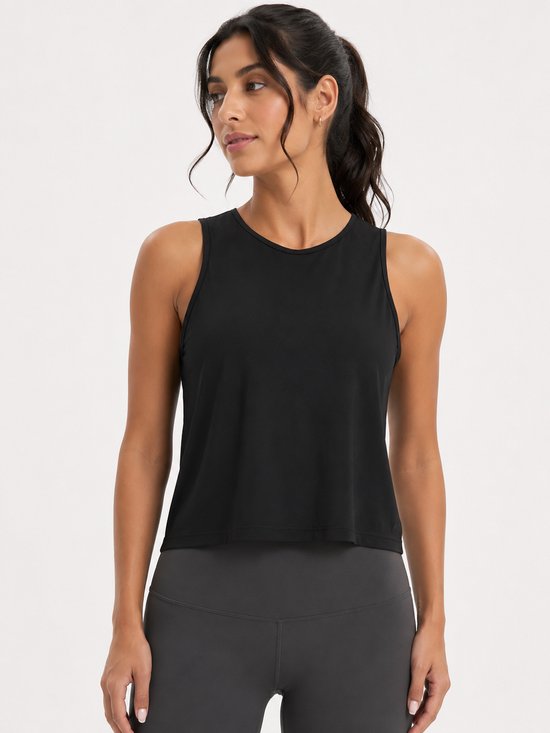 SparkNine Breezefit tanktop - open rug design - M - zwart - luchtig & ademend - crop fit - rekbaar & ademend - split back