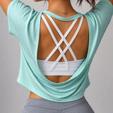SparkNine Flow sporttop - sport t-shirt - XL - groen - open rug - stijlvol & ademend - losse pasvorm - fitness top