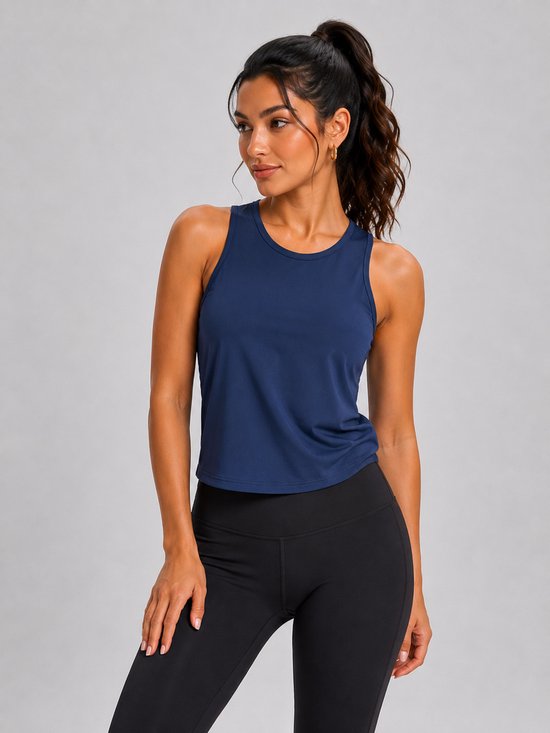 SparkNine Ease tanktop - sport top - XL - blauw - knoopdetail op rug - ademend & stijlvol - open rug