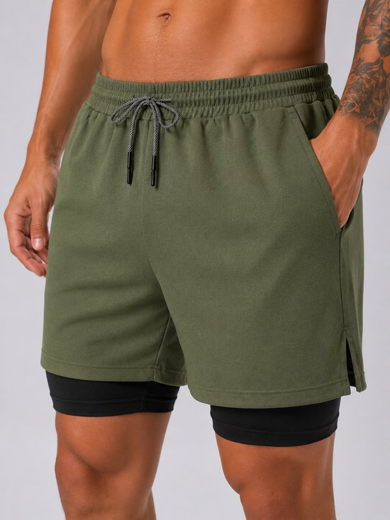 SparkNine Stridex fitness short heren - dubbellaags - met telefoonzak - L - groen - sneldrogend - met handdoeklus & zakken - functioneel & comfortabel