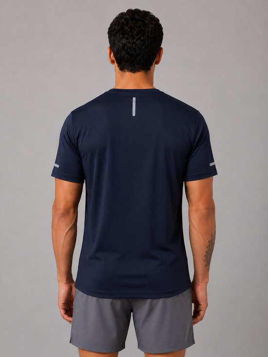 SparkNine Ironlite sport t-shirt heren met reflecterende strepen - L - blauw - zweetbestendig - lichtgewicht & sneldrogend