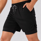 SparkNine Stridex fitness short heren - dubbellaags - met telefoonzak - XXL - zwart - sneldrogend - met handdoeklus & zakken - functioneel & comfortabel