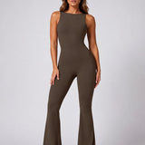 SparkNine Urbangoddes dames bodysuit - slim fit sport jumpsuit - M - bruin - mouwloos & sneldrogend - hoge elasticiteit - comfortabele fitness & casual outfit