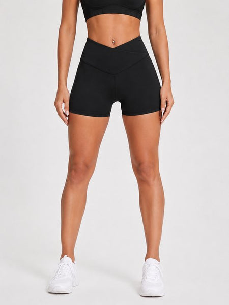 SparkNine Flexcross short dames - cross-front - stijlvolle sportshort short - XL - zwart - hoge taille - buttlift - super comfortabel & stretch