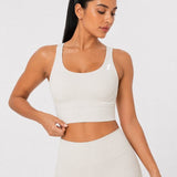 SparkNine Elevate sport-bh - XL - ivory - gekruiste rug - push-up effect - stevige ondersteuning - met uitneembare pads