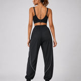 SparkNine Shadowflex dames joggingsbroek - losse fit - met elastische banden - L - zwart - training - hoge taille - lichtgewicht & comfortabel