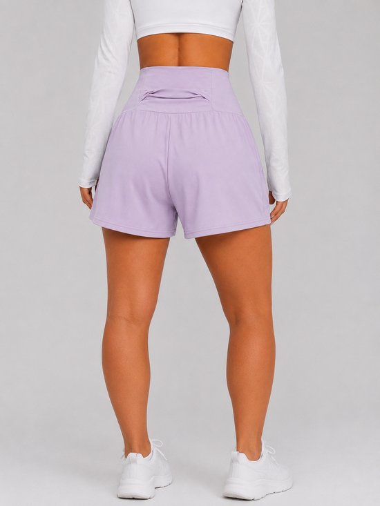 SparkNine Breeze dames short- sportshort - met telefoonzak - dubbellaags met binnenshort - XXL - paars - fitness - hoge taille - ademend & sneldrogend