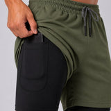 SparkNine Stridex fitness short heren - dubbellaags - met telefoonzak - XXL - groen - sneldrogend - met handdoeklus & zakken - functioneel & comfortabel