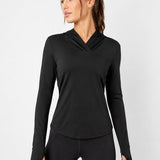 SparkNine Serenity fitness hoodie dames - met capuchon & split-back design - L - zwart - dames sporttop - stijlvolle sportrui - ademend & sneldrogend