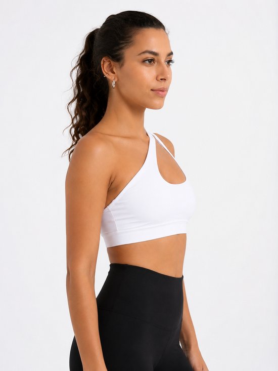 SparkNine Flexchic push-up sport-bh - met hoge ondersteuning - M - wit - één schouder sporttop - stevig & stijlvol