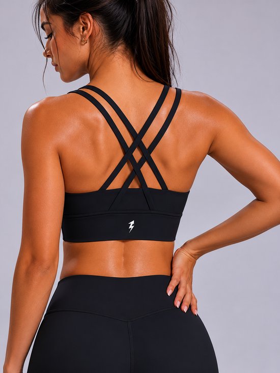 SparkNine Elevate sport-bh - S - zwart - gekruiste rug - push-up effect - stevige ondersteuning - met uitneembare pads