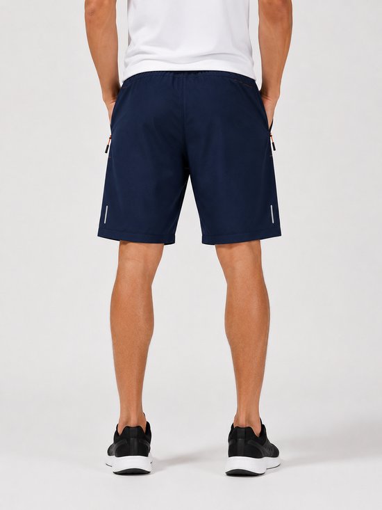SparkNine Apex fitnesshort - sportbroek - met ritszakken - XL - blauw - functioneel - sneldrogend & ademend - elastische band met trekkoord
