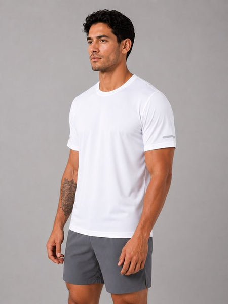 SparkNine Ironlite sport t-shirt heren met reflecterende strepen - XL - wit - zweetbestendig - lichtgewicht & sneldrogend