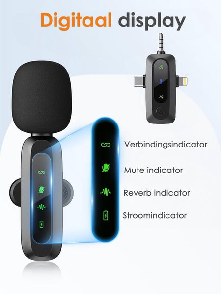 Draadloze Microfoon - 2 Stuks - Geschikt voor iPhone, Android en Camera - Plug & Play - Meter Bereik