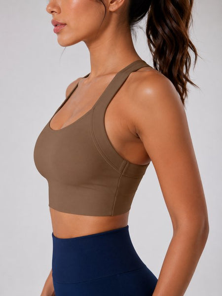 SparkNine Adapt verstelbare sport bh - XL - bruin - super zacht & comfortabel - criss-cross bandjes - ademend - zonder pads