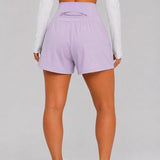 SparkNine Breeze dames short - sportshort - met telefoonzak - dubbellaags met binnenshort - L - paars - fitness - hoge taille - ademend & sneldrogend