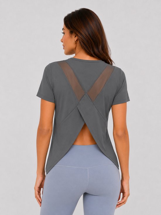 SparkNine Vital sport T-shirt - XL - grijs - open rug & mesh details - sporttop - gekruist design - luchtig & sneldrogend