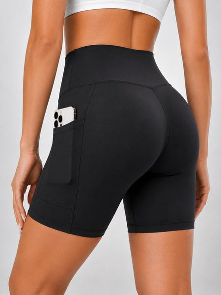 SparkNine Rebel fitness short - korte sportbroek met zakken - M - zwart - hoge taille - sport - telefoonzak - squatproof - niet doorschijnend