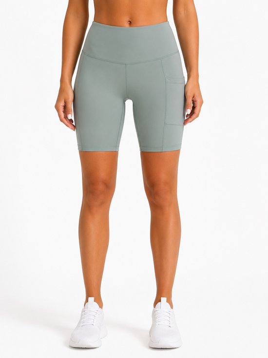 SparkNine Softflow korte sportbroek - met zakken - zachte stof - S - lichtgrijs - dames short - half lang - fietsshort