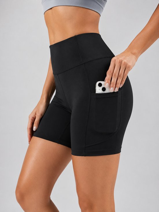 SparkNine Pace dames short - fitness - korte sportbroek - XXL - zwart - hoge taille - met zakken - elastisch - squatproof