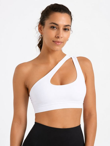 SparkNine Flexchic push-up sport-bh - met hoge ondersteuning - M - wit - één schouder sporttop - stevig & stijlvol