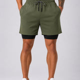SparkNine Stridex fitness short heren - dubbellaags - met telefoonzak - XXL - groen - sneldrogend - met handdoeklus & zakken - functioneel & comfortabel