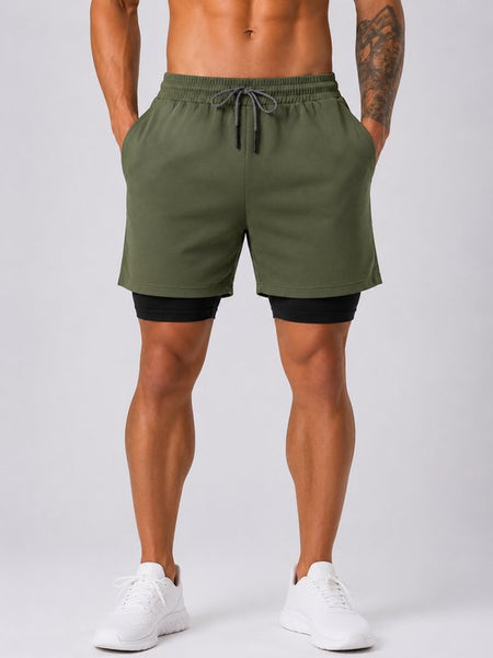 SparkNine Stridex fitness short heren - dubbellaags - met telefoonzak - XXL - groen - sneldrogend - met handdoeklus & zakken - functioneel & comfortabel