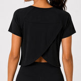 ZENFLEX Top - Sport T-Shirt - Sneldrogend & Ademend - Yoga, Gym & Casual - Crossover Rug - Losse Fit