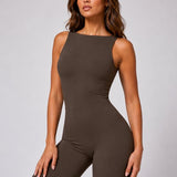 SparkNine Urbangoddes dames bodysuit - slim fit sport jumpsuit - M - bruin - mouwloos & sneldrogend - hoge elasticiteit - comfortabele fitness & casual outfit