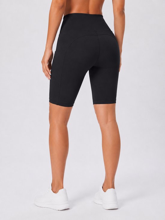 SparkNine NovaShort knie-lengte sportbroek dames - fitness short - lange biker short - L - zwart - hoge taille - met zakken - squatproof