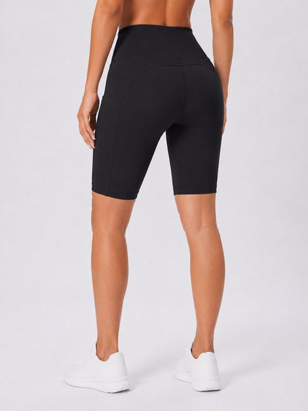SparkNine NovaShort knie-lengte sportbroek dames - fitness short - lange biker short - L - zwart - hoge taille - met zakken - squatproof