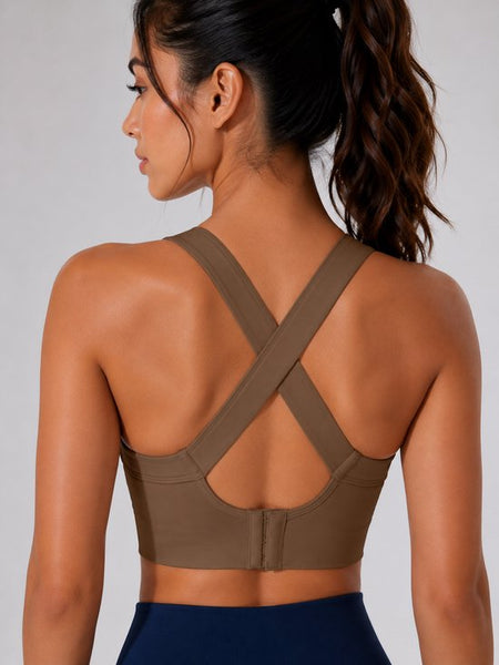 SparkNine Adapt verstelbare sport bh - XL - bruin - super zacht & comfortabel - criss-cross bandjes - ademend - zonder pads