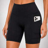 SparkNine Rebel fitness short - korte sportbroek met zakken - S - zwart - hoge taille - sport - telefoonzak - squatproof - niet doorschijnend